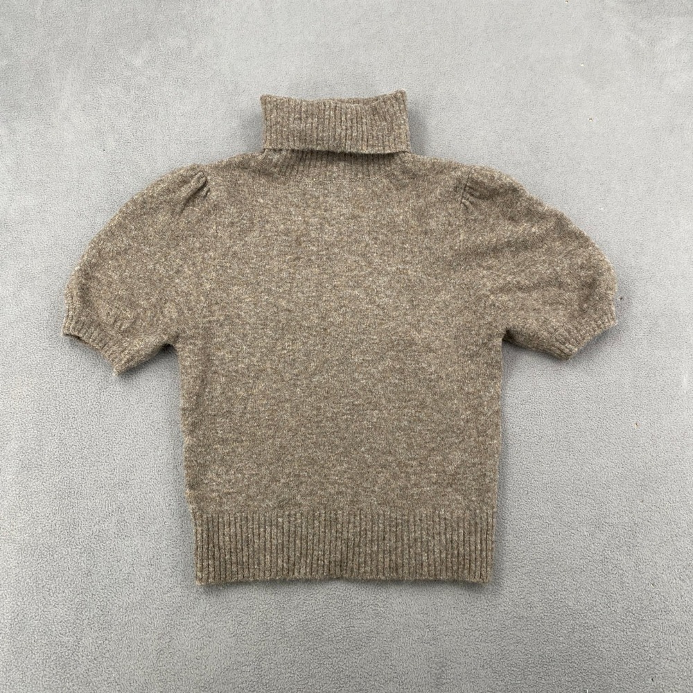 Zara Womens Brown Short Sleeve Turtleneck Puff Sleeve Knit Sweater Size S